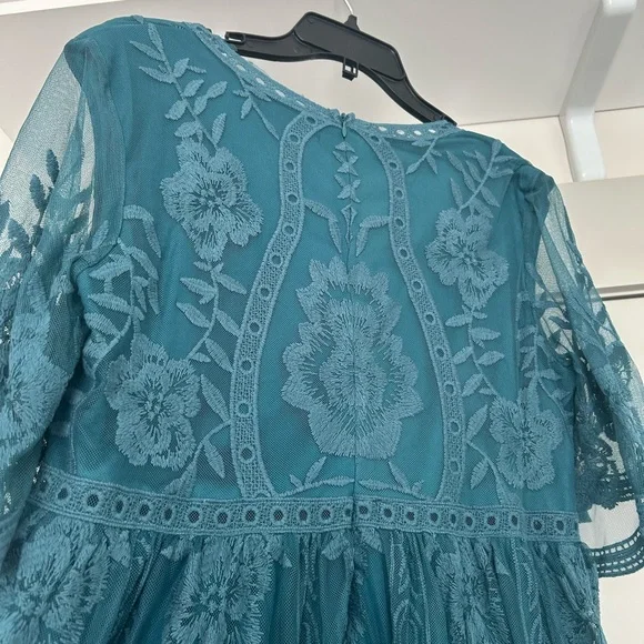 PinkBlush Teal Lace Mesh Overlay Maternity Maxi Dress - Picture 5 of 6